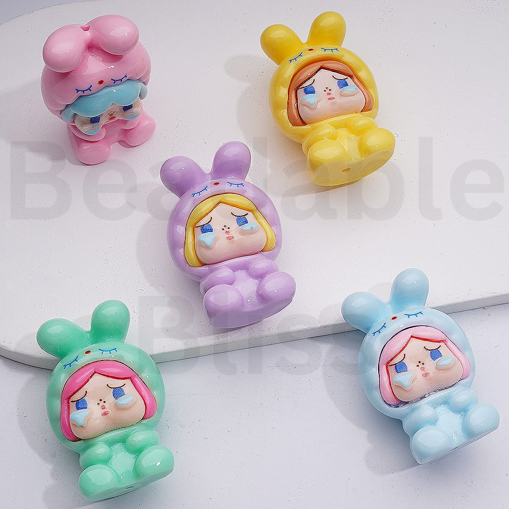 Cute Crybab Bunn Po Bea Po Mar Pendants Pen Topper Acrylic Beads, 47*31MM, Random Mix