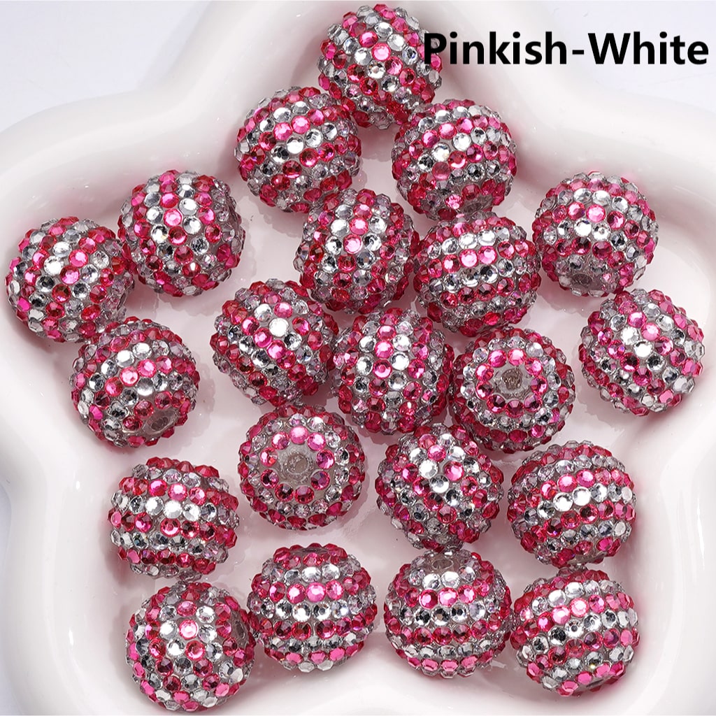 Double Color Shiny Rhinestones Stripes Round Acrylic Beads, 20MM