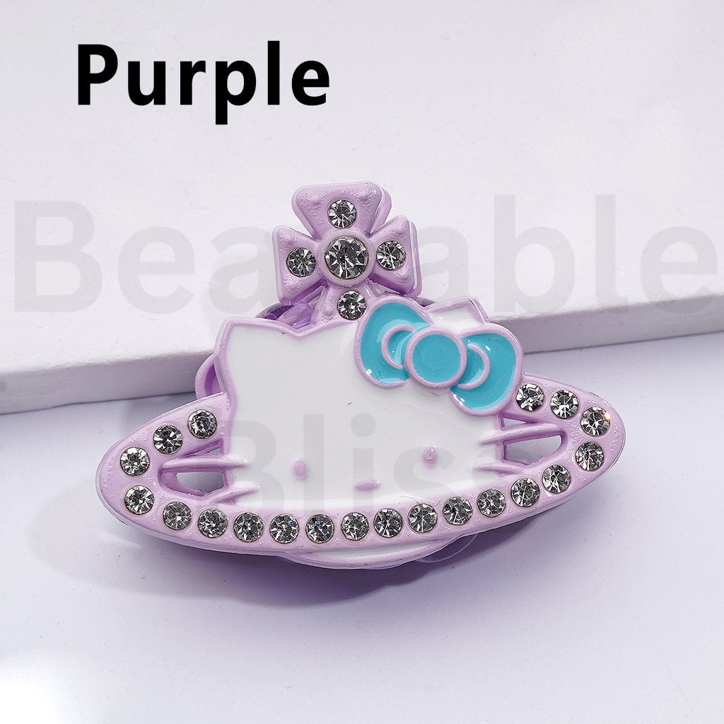 Exquisite Fancy Alloy HK Kitten Saturn Cross Earrings with Shiny Rhinestones Clay Beads, Around 42*30*12MM