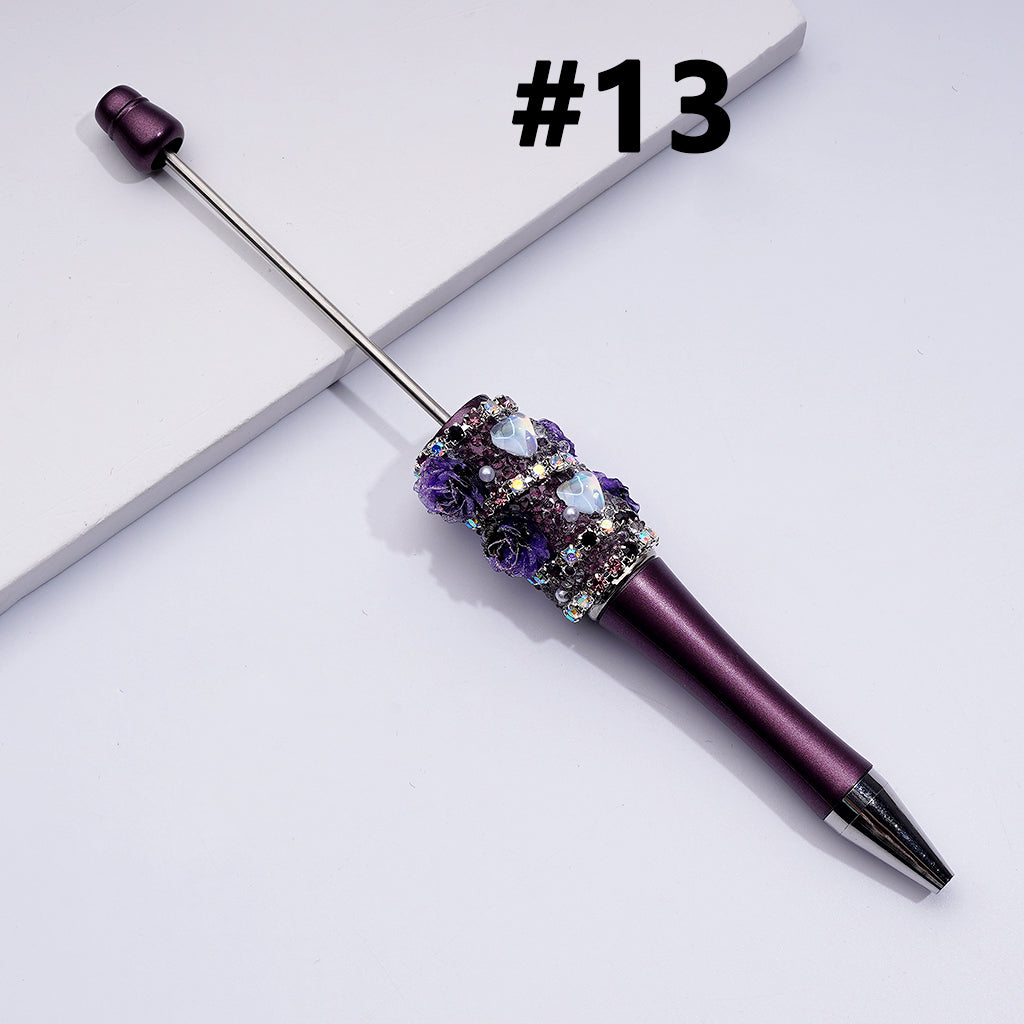 Luminous Beadable Pens with Mini Flower Shiny Rhinestones Chain Heart Diamond in Solid Colors