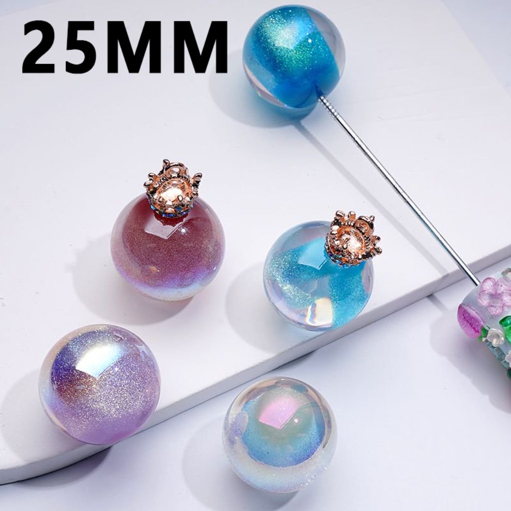 UV Coating Dazzling Glitter Clear Round Acrylic Beads, 25MM, Random Mix