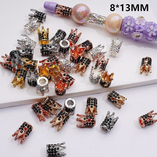 Fancy Alloy Mini Crown Spacer Beads with Black AB Rhinestones, 8*13MM (Single Color is available for 100pcs(Whole bag))