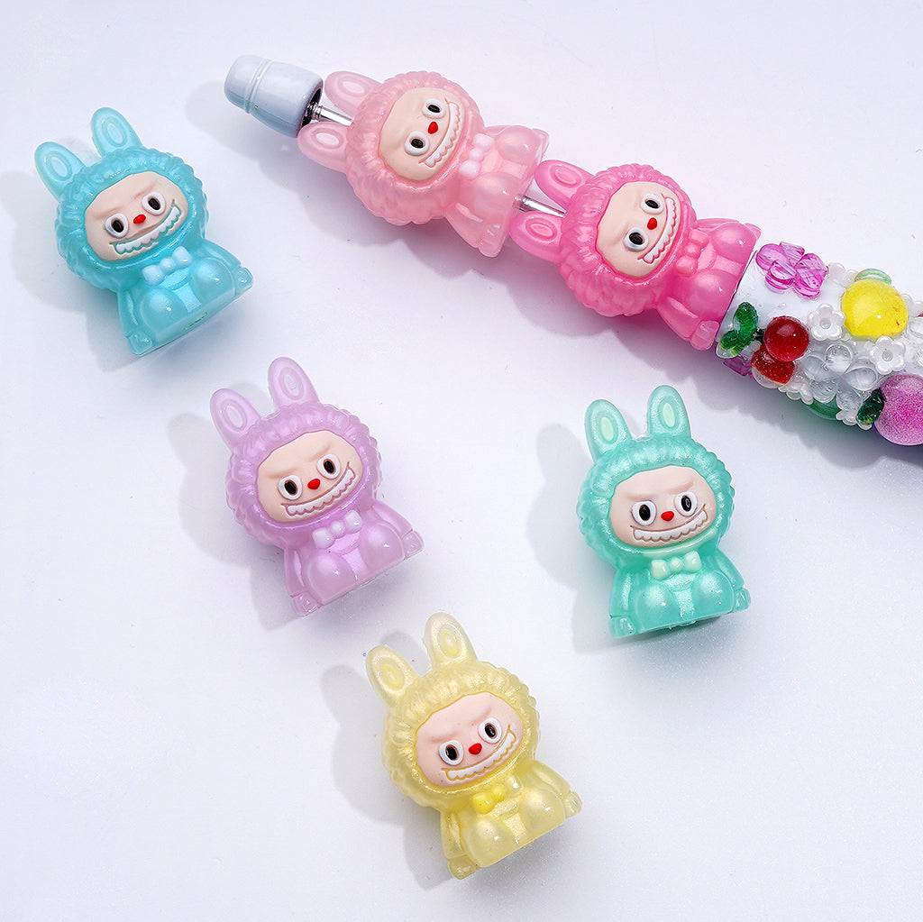 Vivid Cute L-B-B Pop Mar PVC Soft Rubber Beads in Solid Color, Around 28*18MM, Random Mix