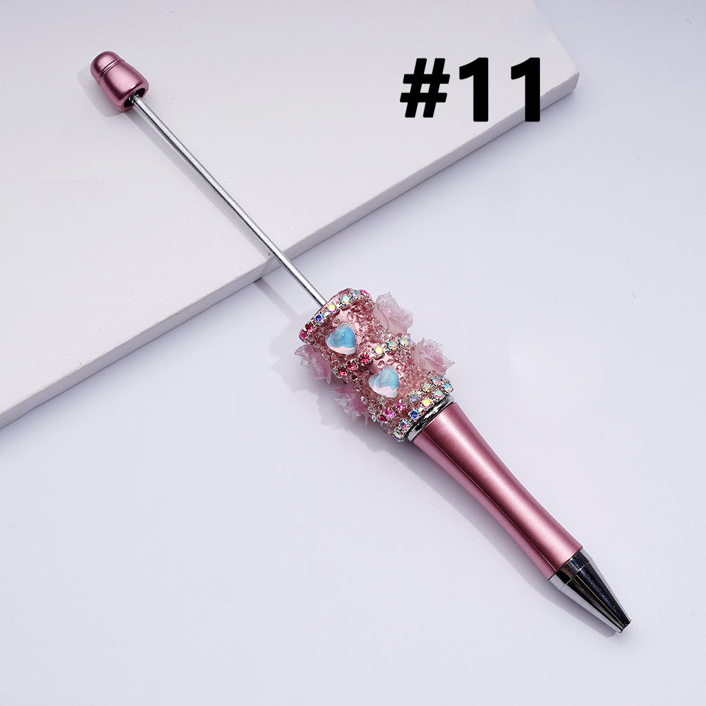 Luminous Beadable Pens with Mini Flower Shiny Rhinestones Chain Heart Diamond in Solid Colors