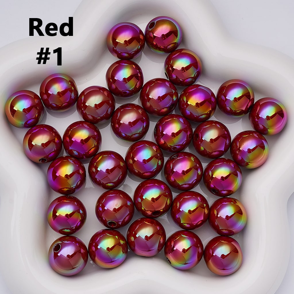 UV Coating Shiny Solid Color Round Acrylic Beads, 16MM