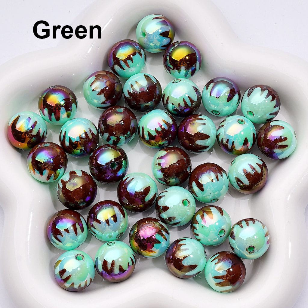 UV Coating Chocolate Prints Round Acrylic Beads in Solid Color, 16MM
