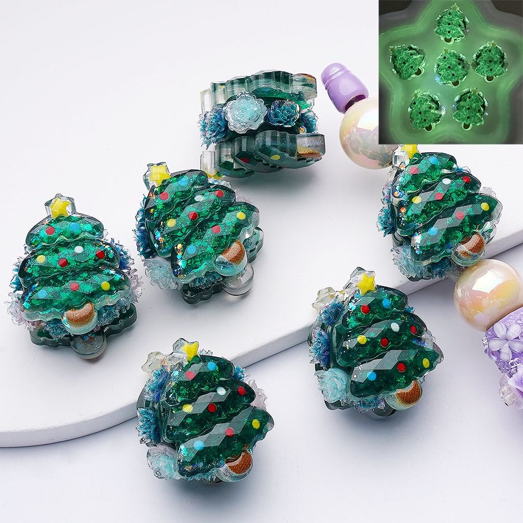 Luminous Cute Vivid Christmas Tree with Star Shiny Flowers AB Rhinestones Clay Beads, 31*29MM