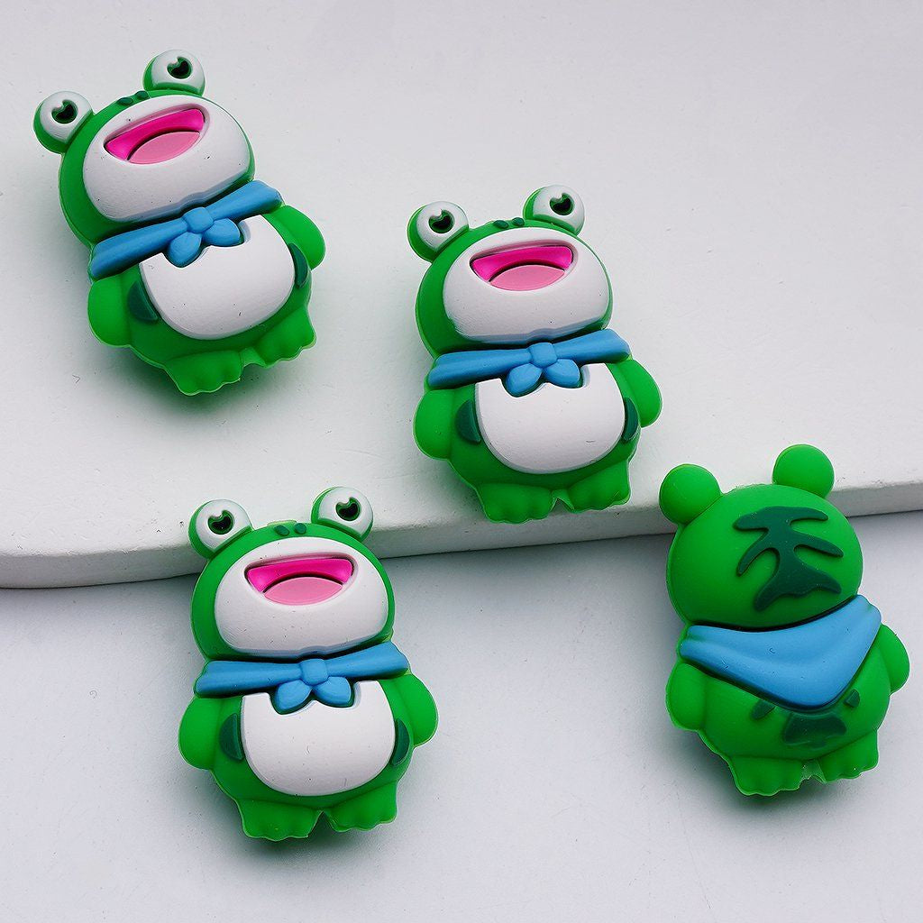 3D Cute Green Frog With Big Eyes Silicone Focal Beads