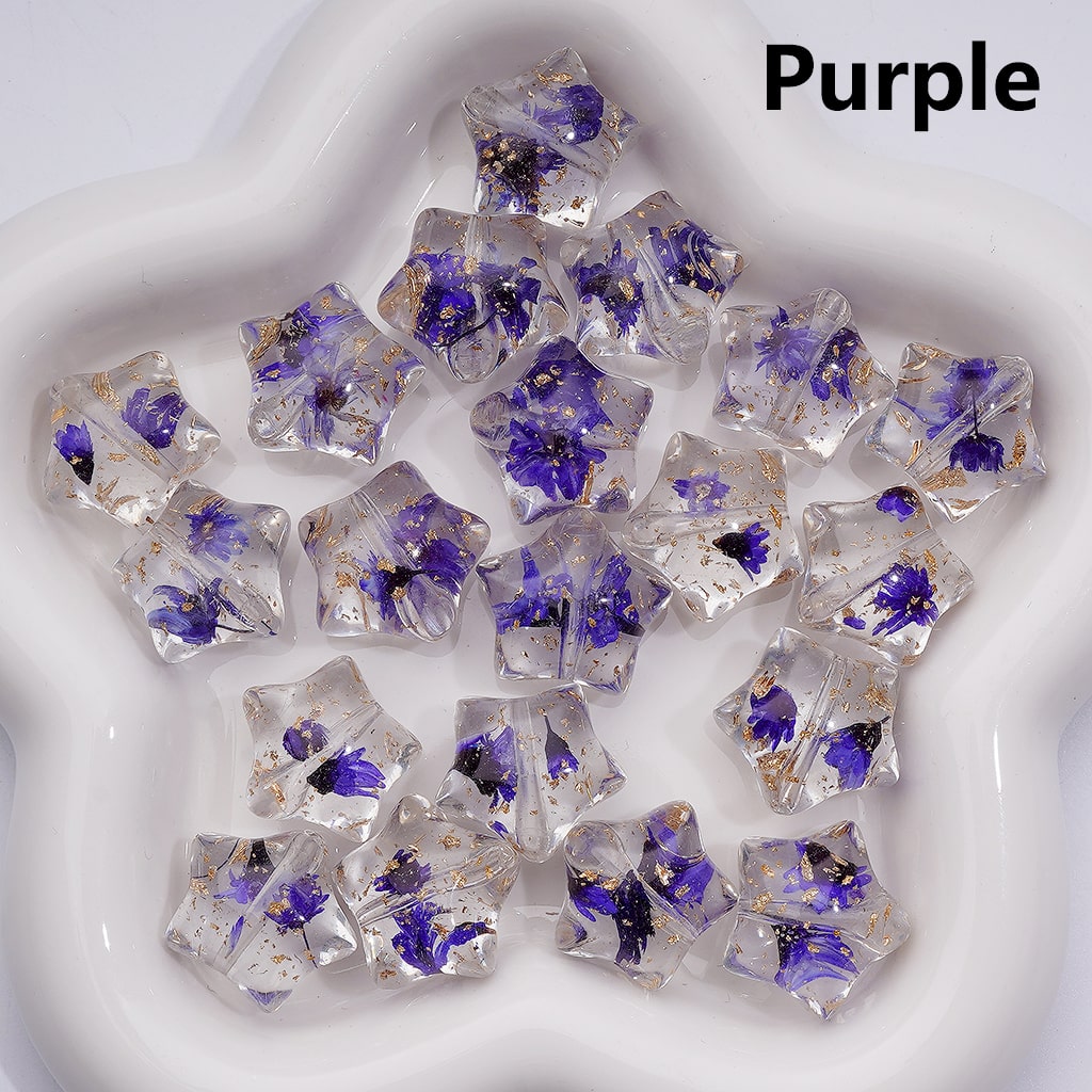 Multi-Color Dried Flowers Gold Foil Paper Inside Clear Star Acrylic Beads, 18MM (Single Color is available for 200pcs(Whole bag))
