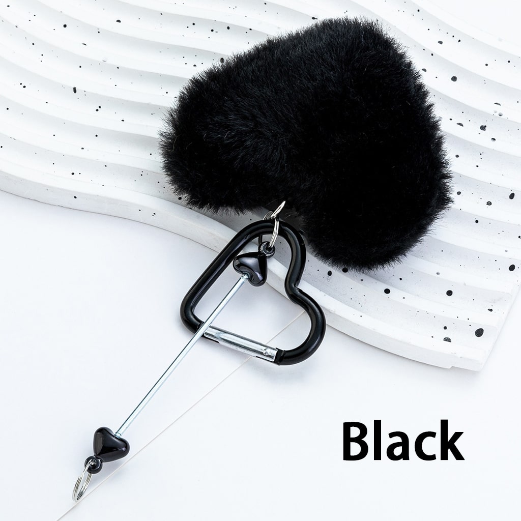 DIY Beadable Metal Heart Shape Keychain with Bar Large Pom Pom Heart , Around 160MM
