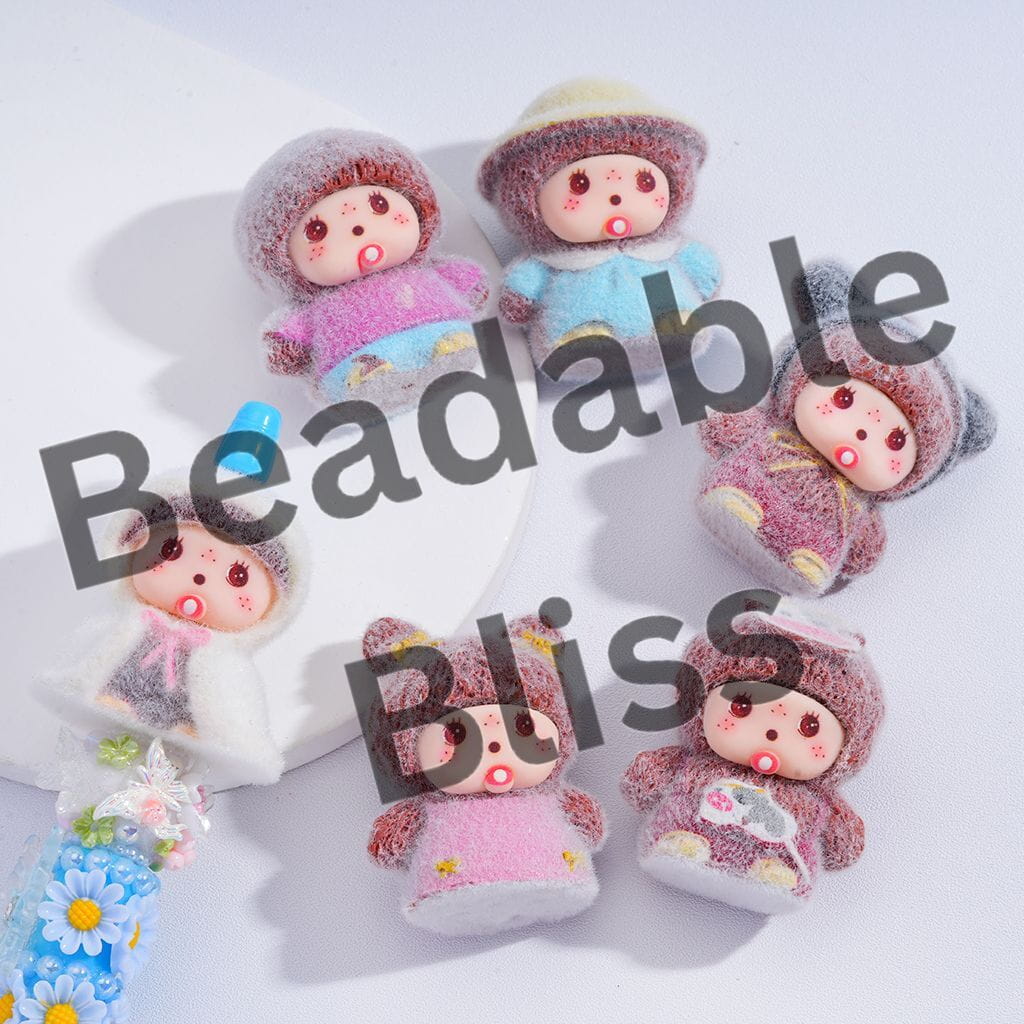 Acrylic Figurine Cute Flocked Baby Monkey Doll for Pen Topper or Beads, Pendants Jewelry Accessories, Random Mix (Please Read Description)