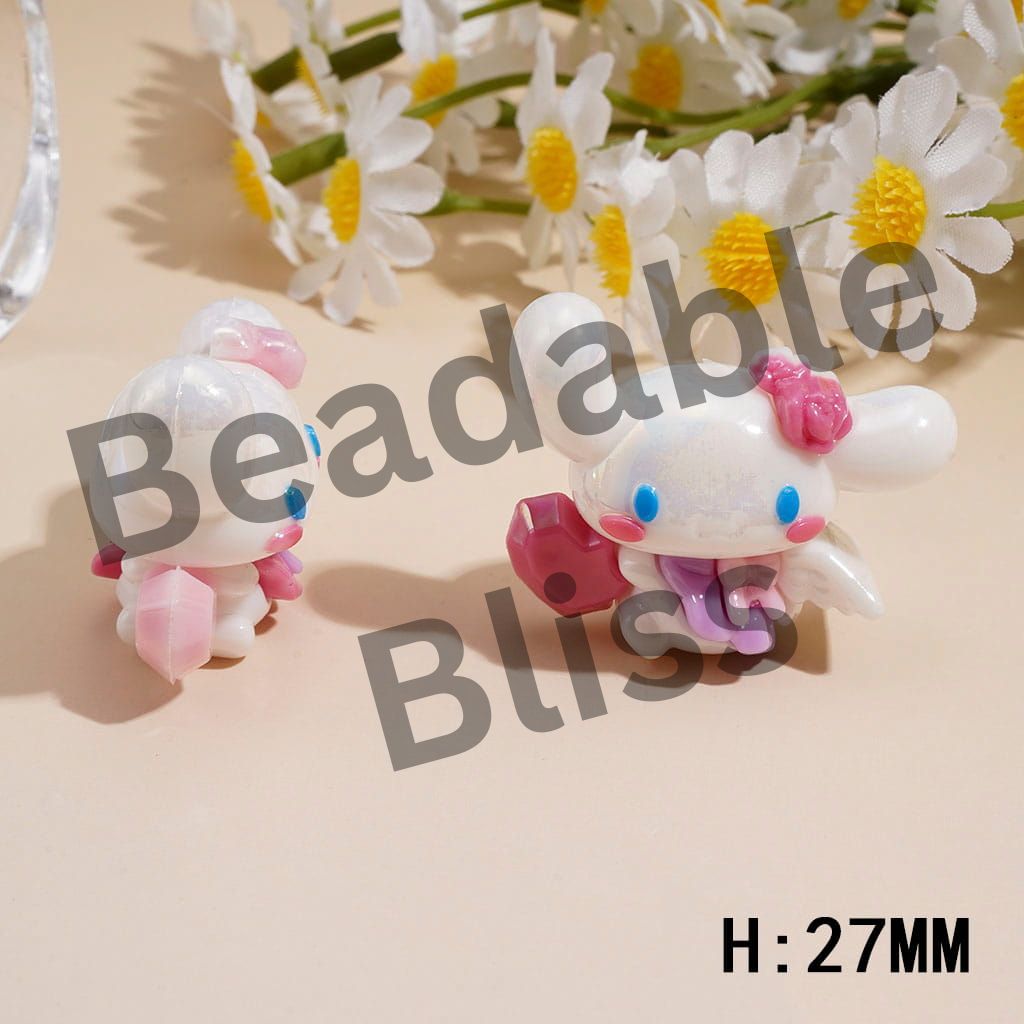 Soft PVC Rubber Beads Big-Eared Dog w Heart Height 27MM, Random Mix