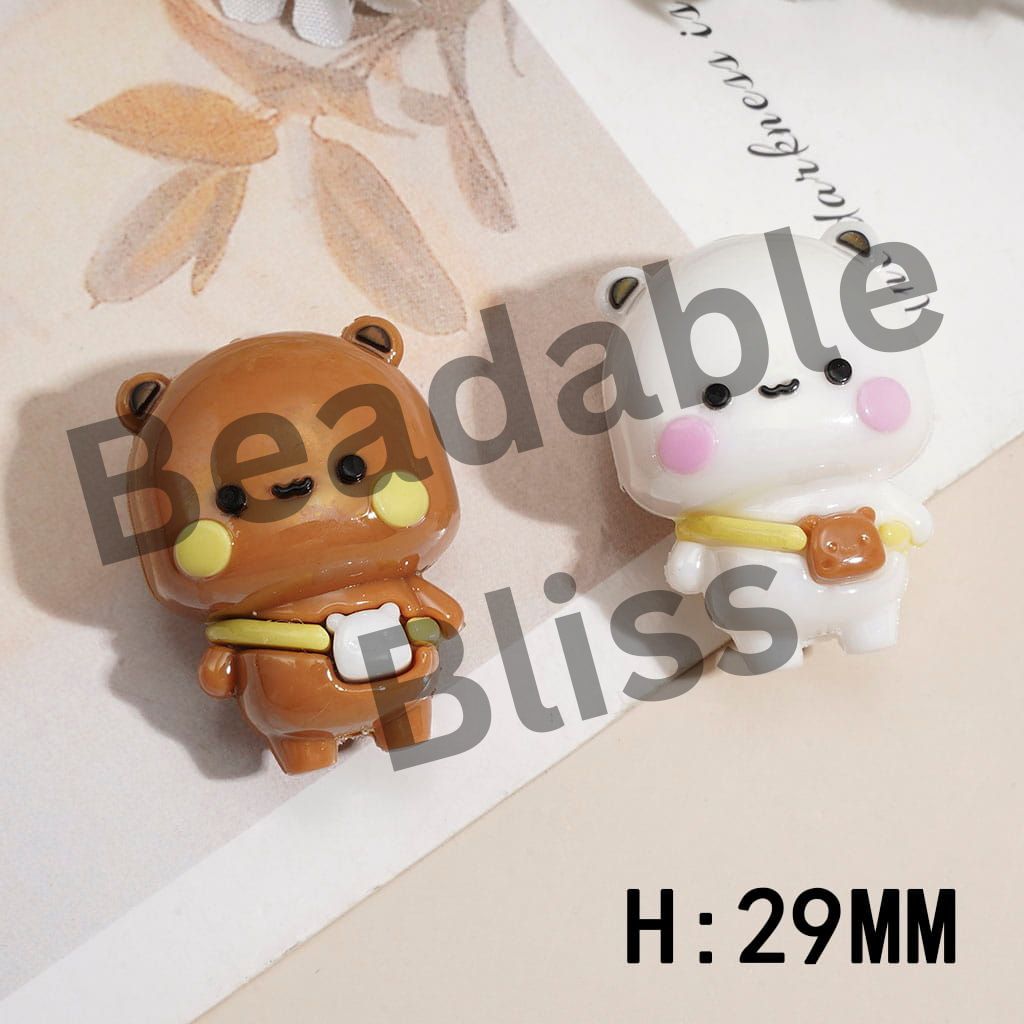 Soft PVC Rubber Beads Cartoon Bear Character w Crossbody Bag, Height 29MM Random Mix