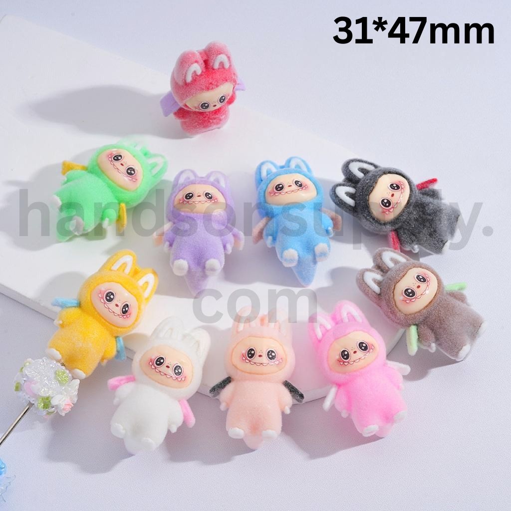 Acrylic Beads Cute Flocked Labub with Wings Multi-Color 31*47MM, Random Mix