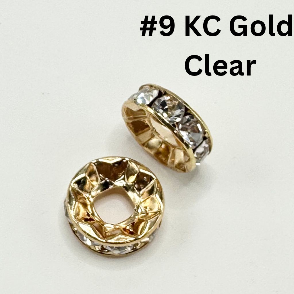 大きな穴のスペーサービーズ、ラインストーンと大きな穴が付いた丸型メタルスペーサー、サイズ15mm