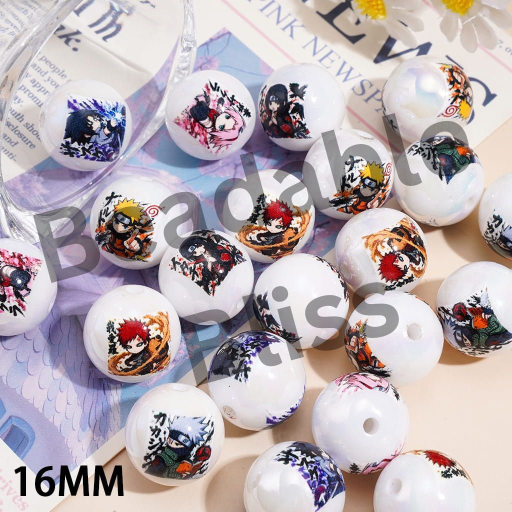 UV Coating Acrylic Beads for Bracelets w Japan Anime Fire Ninja Character Series, 16MM, Random Mix
