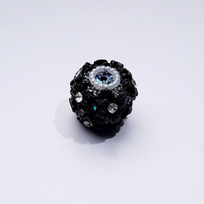 Multi-Color Cute Flowers Clear Rhinestone Inside White Pearls Ring Clear Sugars Round Clay Beads, 20MM