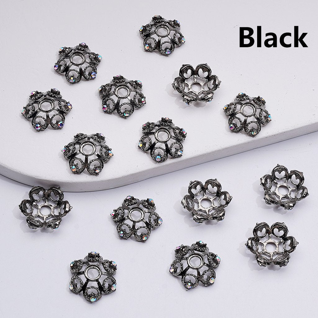 キラキラ輝く蓮の花の形をしたシルバーメタルビーズキャップケージ、ABラインストーン付き、約19MM(16MM、20MMのビーズに使用できます)