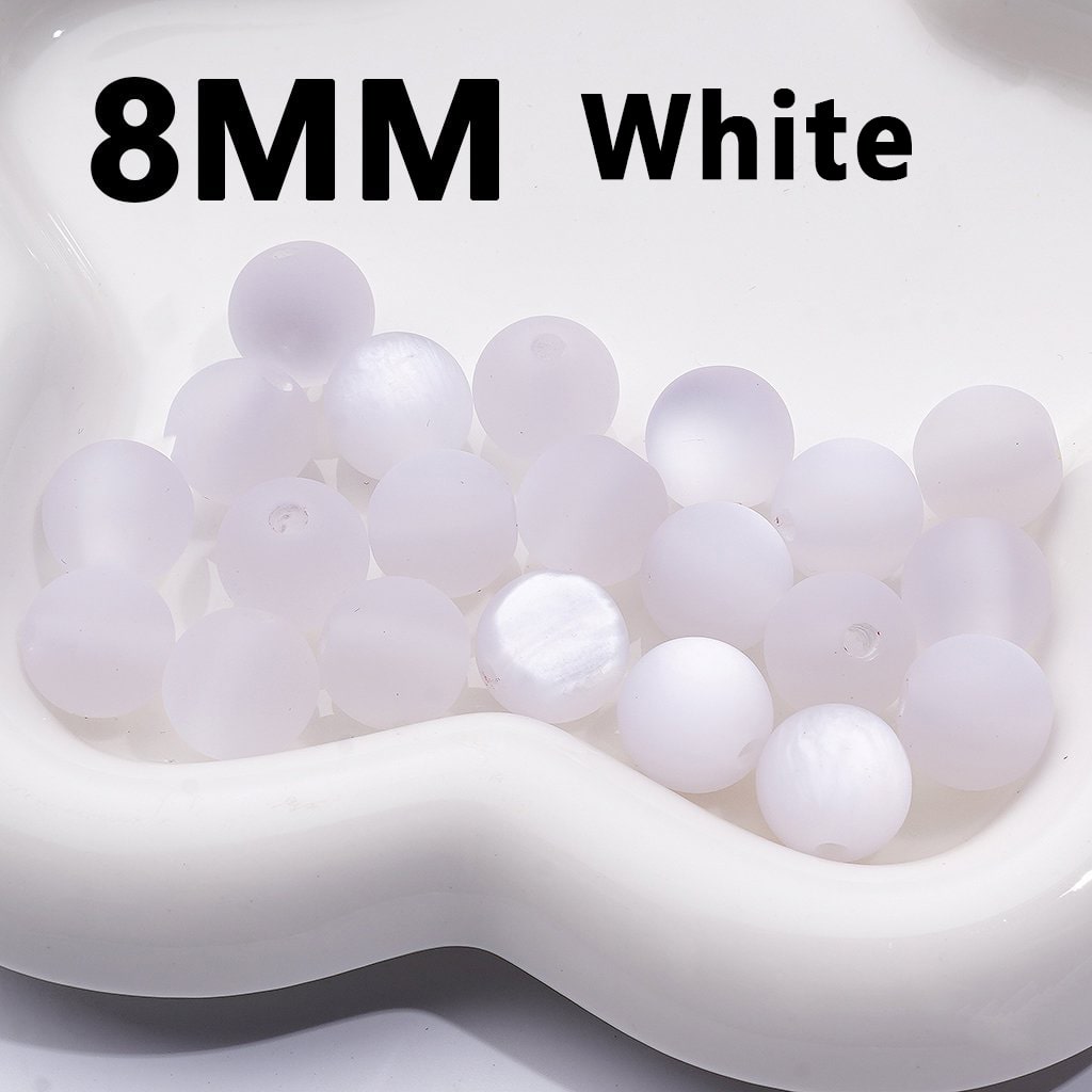 Multi-Color Cat Eye Style Frosted Matte Round Acrylic Beads, 8MM