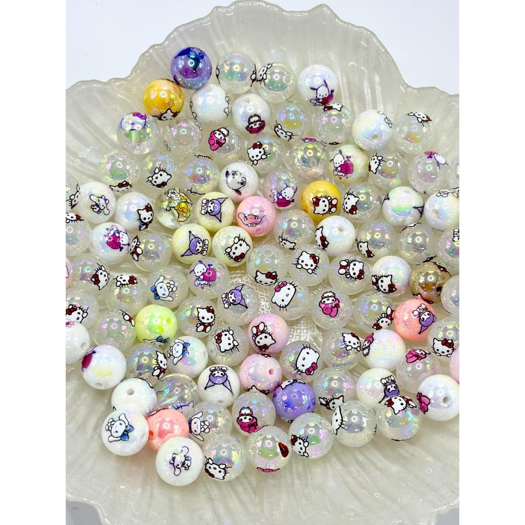 Acrylic Beads with Cute Cartoon Cat KuKu Clear Solid White Color Random Mix 16mm