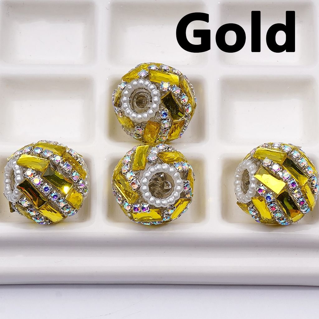 Spiral Style Shiny Rectangle & AB Rhinestones Chains White Pearls Loop Acrylic Beads, 20MM