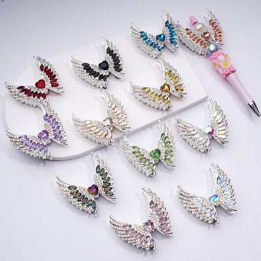 Exquisite Fancy Silver Alloy Angel's Wings Beads with Shiny Rhinestones, 46*50MM