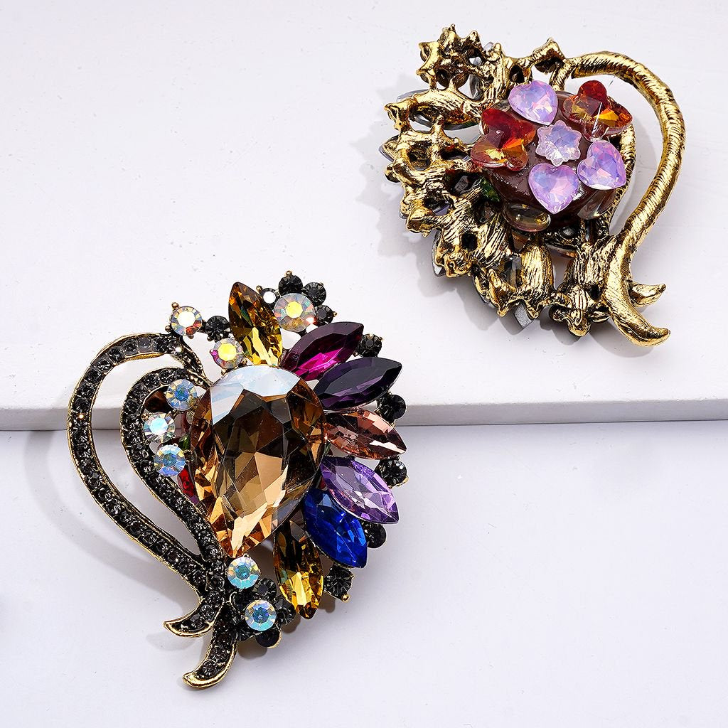 Exquisite Fancy Gold Alloy Heart with Colorful Shiny Rhinestones Cute Butterflies Hearts Snowflakes Clay Beads, Around 52*64MM