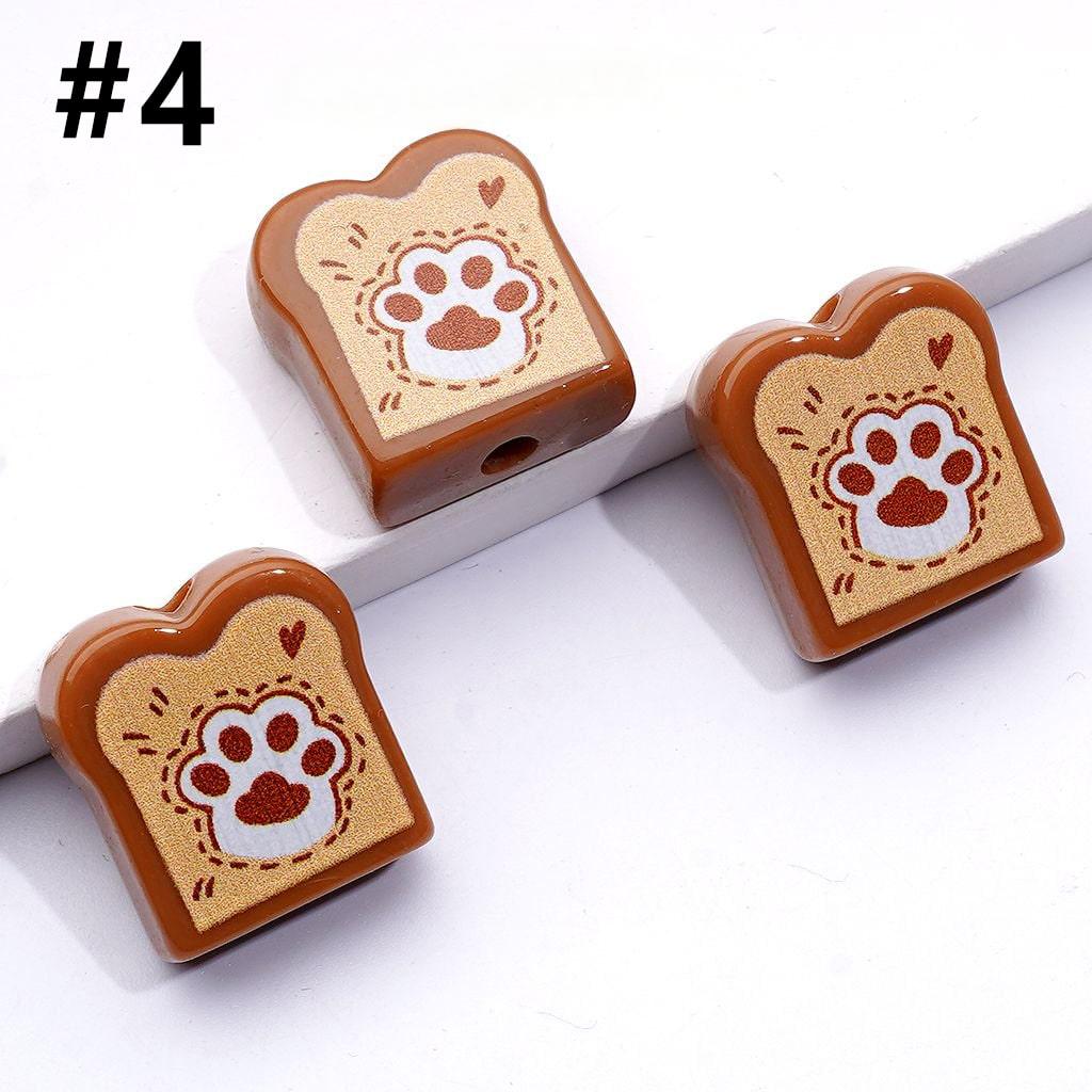 Mini Cute Vivid Hand Painted Toast Bread Acrylic Beads, Around 19*18MM