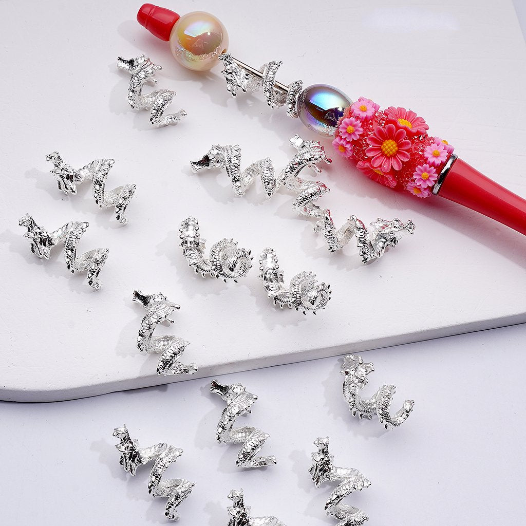 Fancy Silver Alloy Dragon Beads Jewelry Accessories, 12*25MM