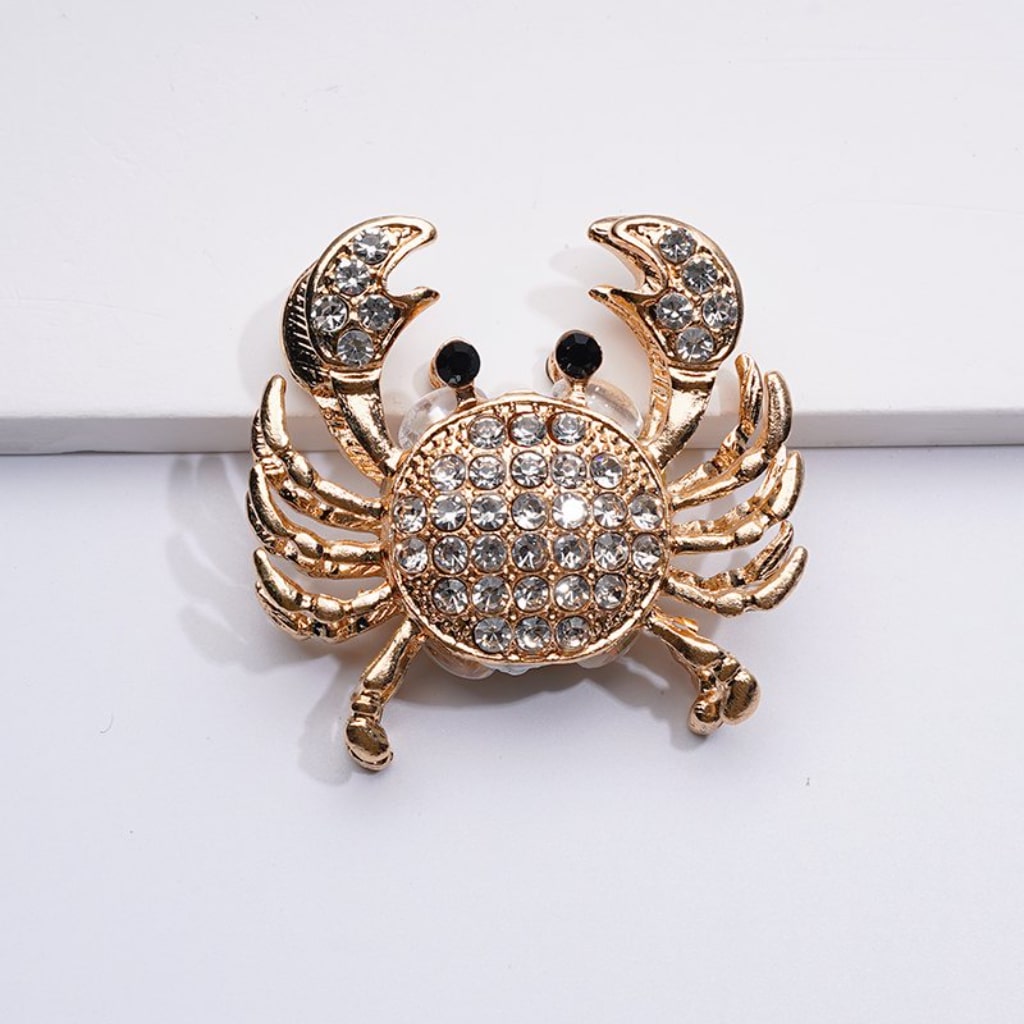 Bling Bling Fancy Gold Alloy Crab with Shiny Rhinestones Oval Pearls Clay Beads, Around 44*42MM