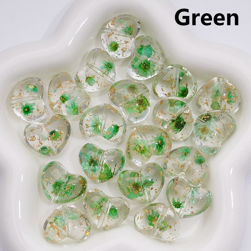 Multi-Color Dried Flowers Gold Foil Paper Inside Clear Heart Acrylic Beads, 20MM (Single Color is available for 200pcs(Whole bag))