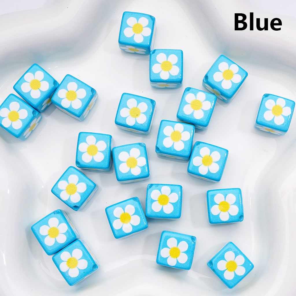 Square Cube Acrylic Beads Cute Mini Flowers Solid Color 12MM (Single Color is available for 200pcs(Whole Bag))