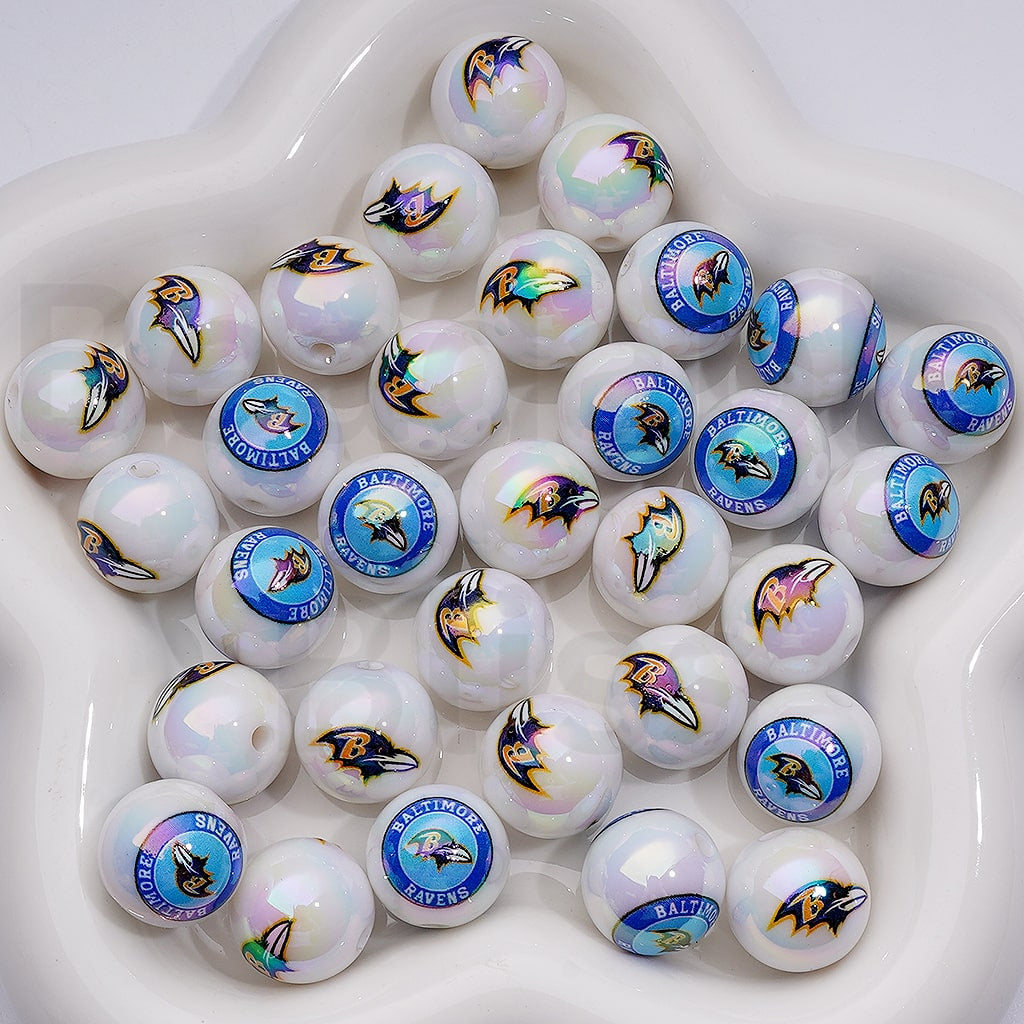 UV Coating USA American Football Teams NF Round Acrylic Beads, 16MM, Random Mix Teams and Single Team are Both Available to Choose