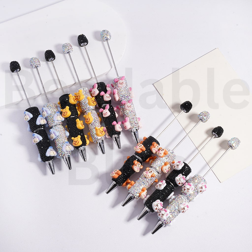 Beadable Clay Pens with AB & Black Rhinestones Winni the Poo & The Aristoca Series Pigle Mari Eeyor Tigge