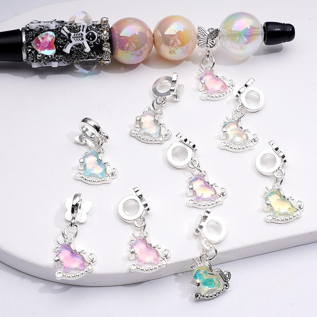 Alloy Bail Beads Dangle Charm Pendant Jewelry Accessories Unicorn Rhinestones Silver