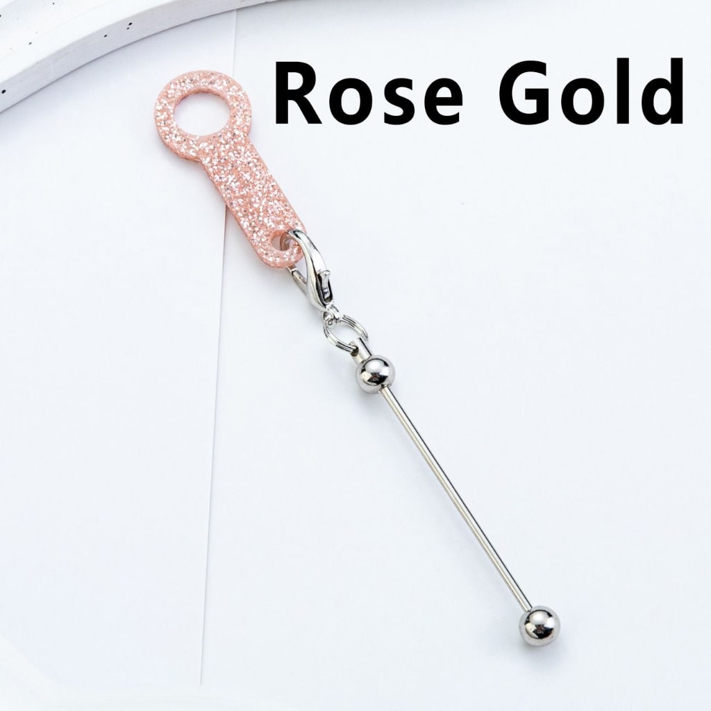 DIY Beadable Silver Metal Bar for Keychain with Carabiner Hook Plastic Long Ring Hoop on Cup's Straw, 120MM