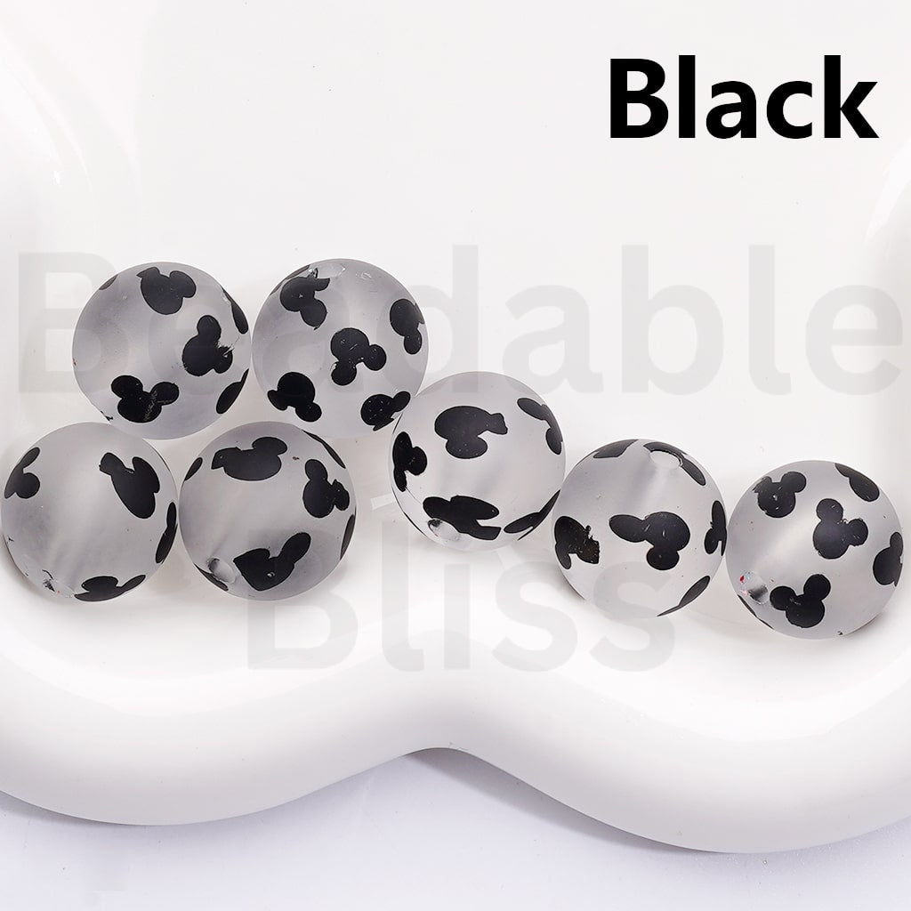 Frosted Multi-Color Micke Mous Head Prints Round Acrylic Beads, 16MM (Single Color is available for 200pcs(Whole Bag))