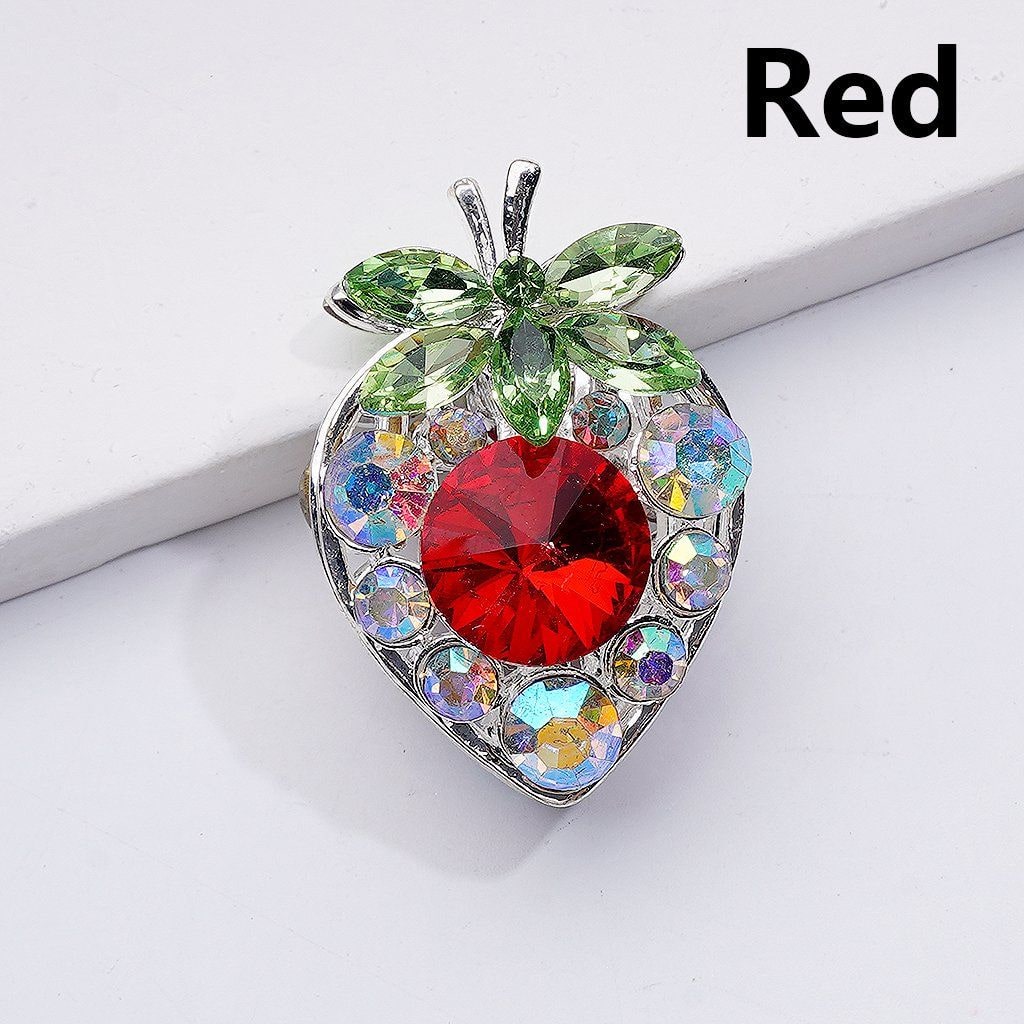 Fancy Silver Alloy Starwberry Beads with Multi-Color Cone Shape Green Leaf AB Rhinestones, 22*33MM