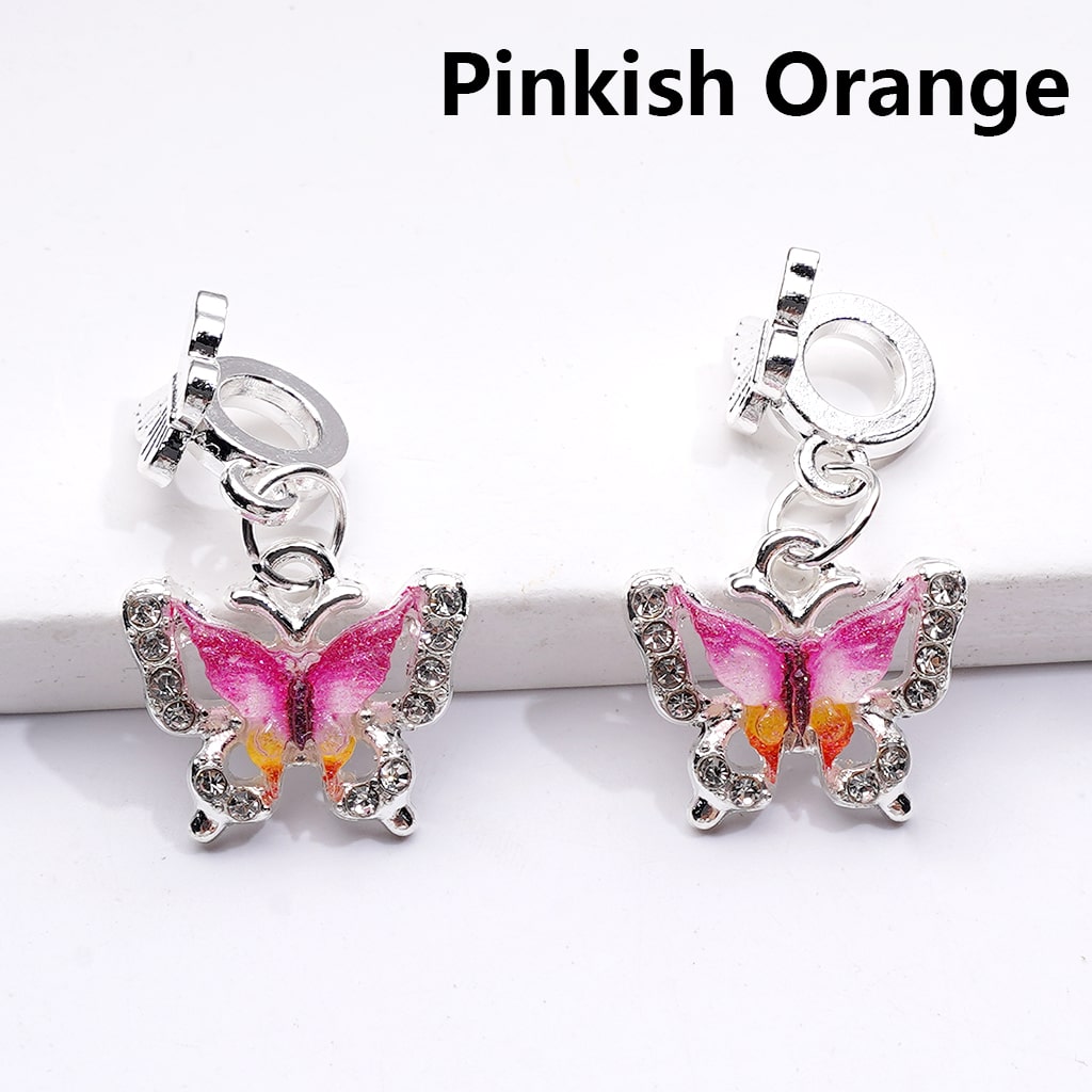 Alloy Bail Beads Dangle Charm Pendant Jewelry Accessories Double Color Butterfly Rhinestones Silver