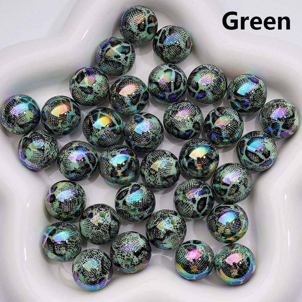 UV Coating Abstract Irreugal Black Spots Prints Round Acrylic Beads in Solid Color, 16MM