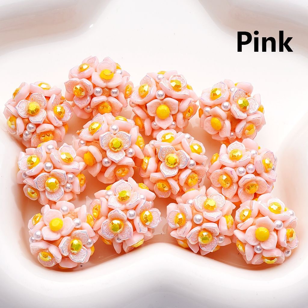 Clay Beads Shiny Cute Three-Petal Flower with Colorful Stamen White Pearls 20MM