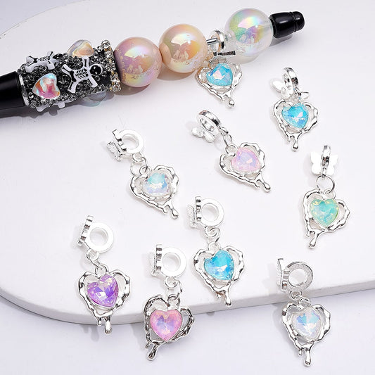 Alloy Bail Beads Dangle Charm Pendant Jewelry Accessories Butterfly Heart Rhinestones Silver
