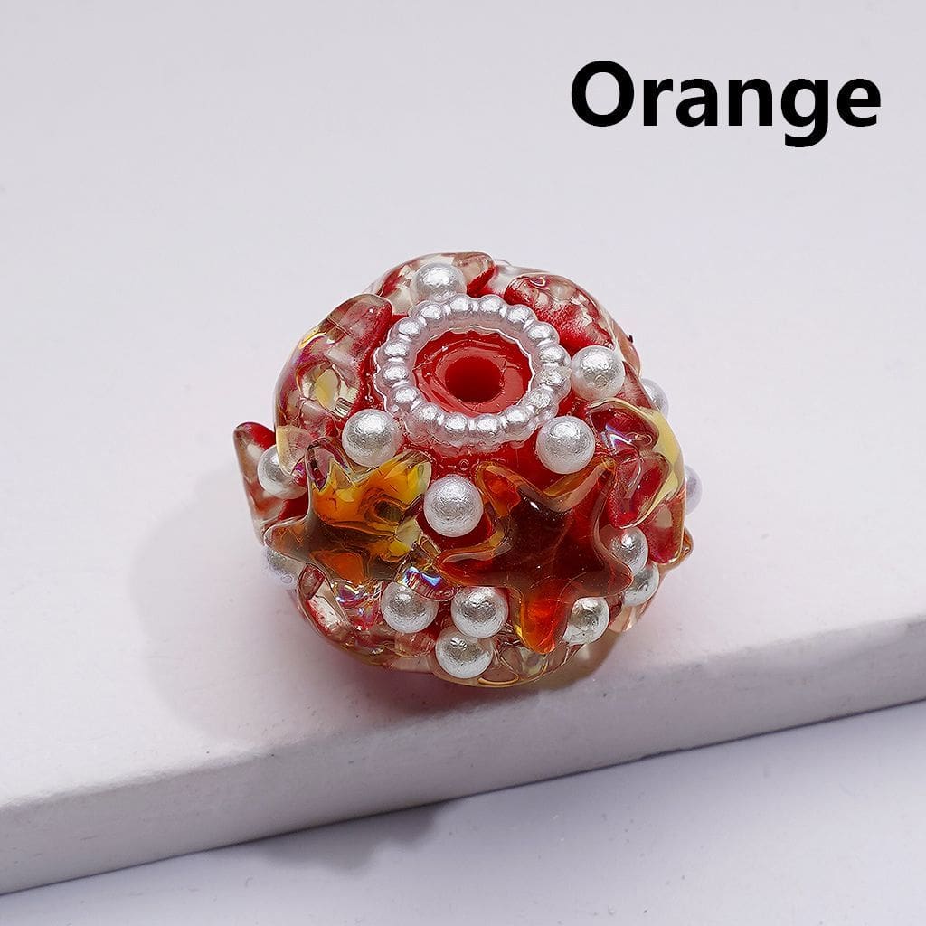 Multi-Color Shiny Stars White Pearls Round Acrylic Beads, 22*18MM