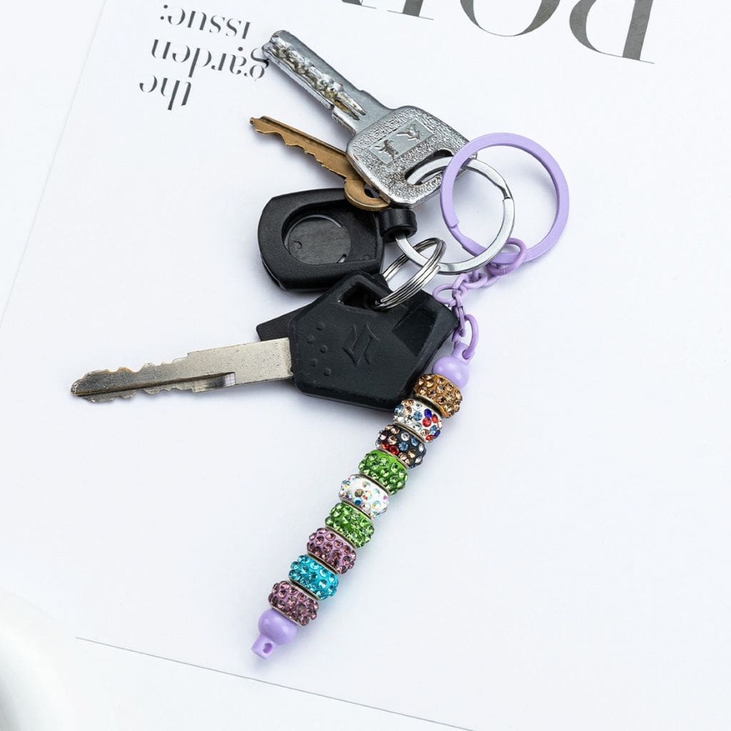 New Style DIY Beadable Metal Keychain with Bar in Solid Color, 153MM, the Small Ball is Plastic Material