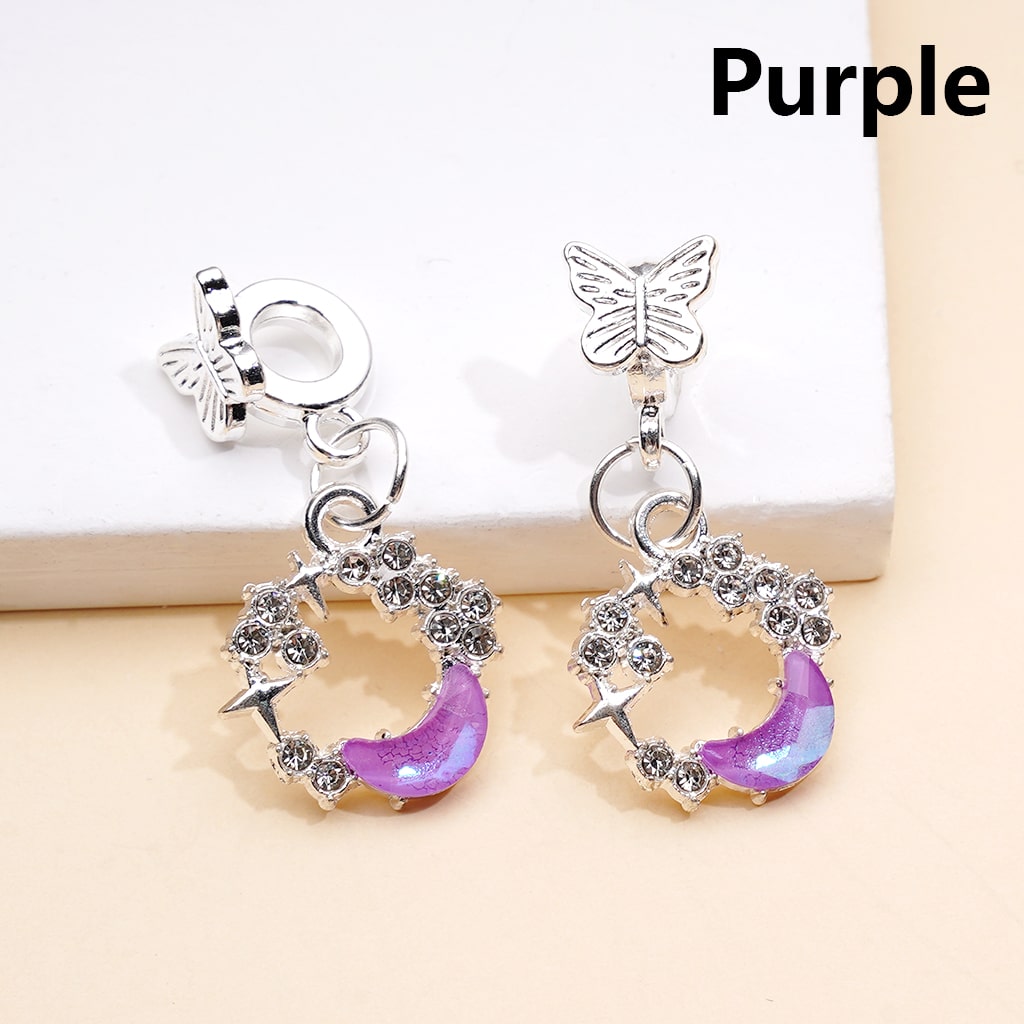 Alloy Bail Beads Dangle Charm Pendant Jewelry Accessories Butterfly Crescent Moon Rhinestones Silver