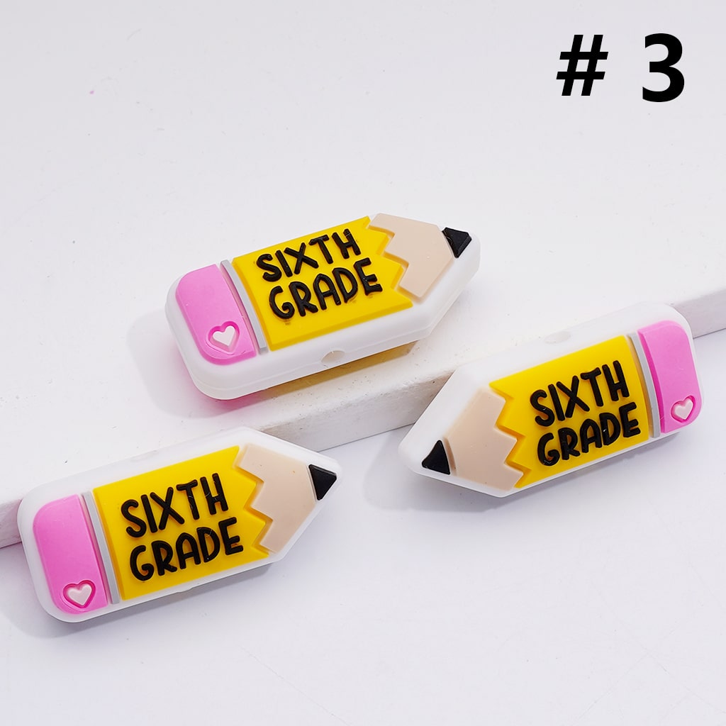 Mini Cute Pencil with Grade Symbol Silicone Focal Beads