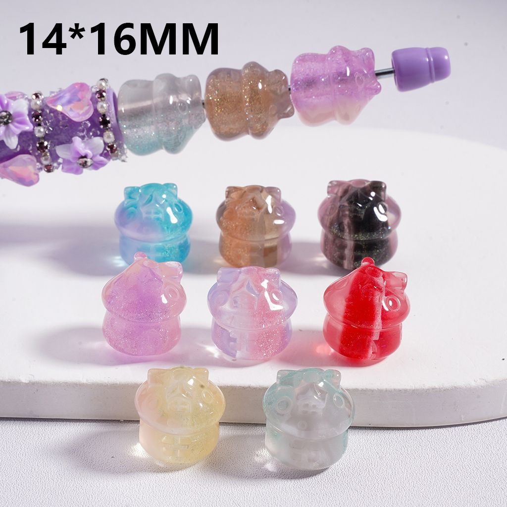 Colorful crystal animal pendants on a white background with measurement text.