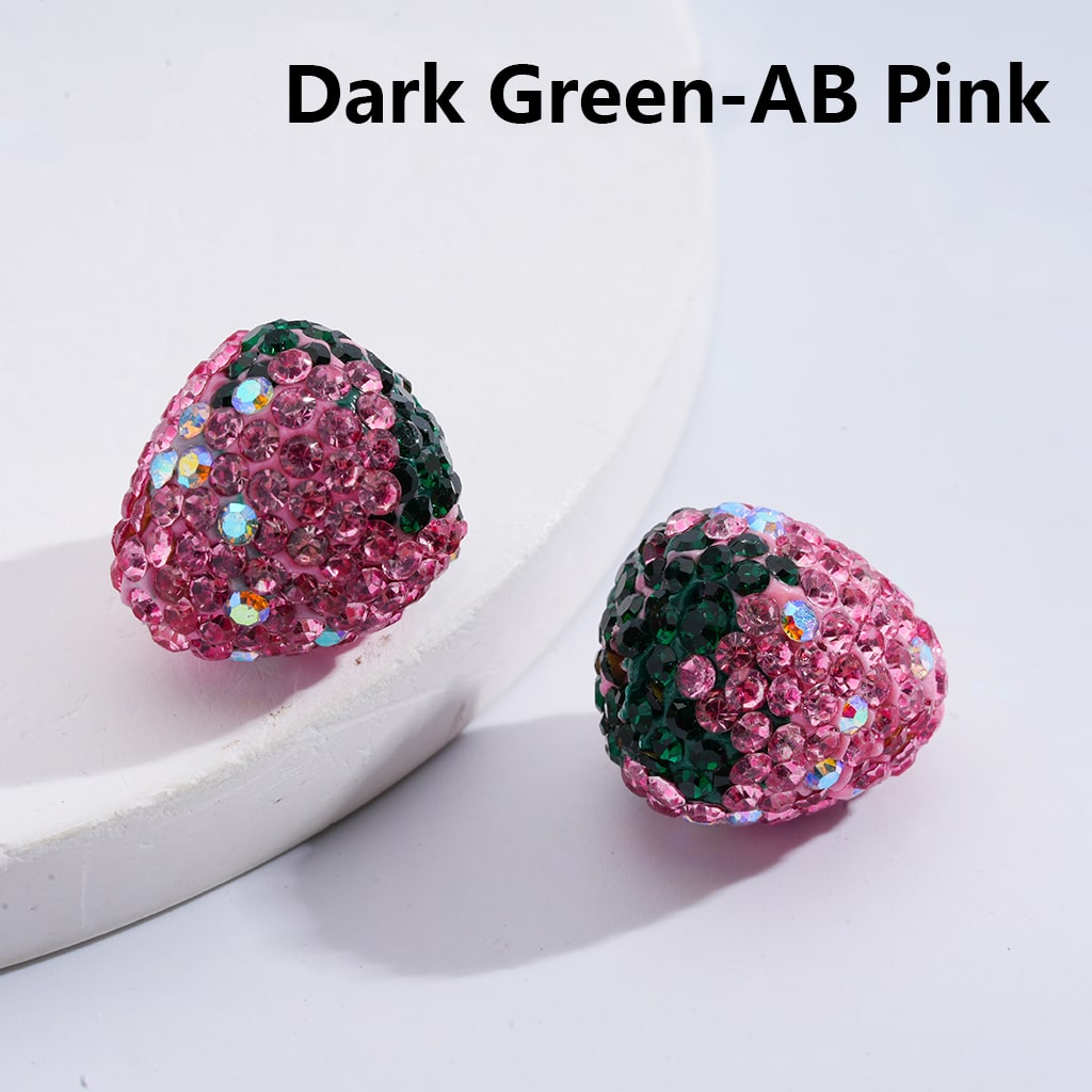 Clay Beads Strawberry Shape with Shiny Rhinestones Multi-Color 16MM