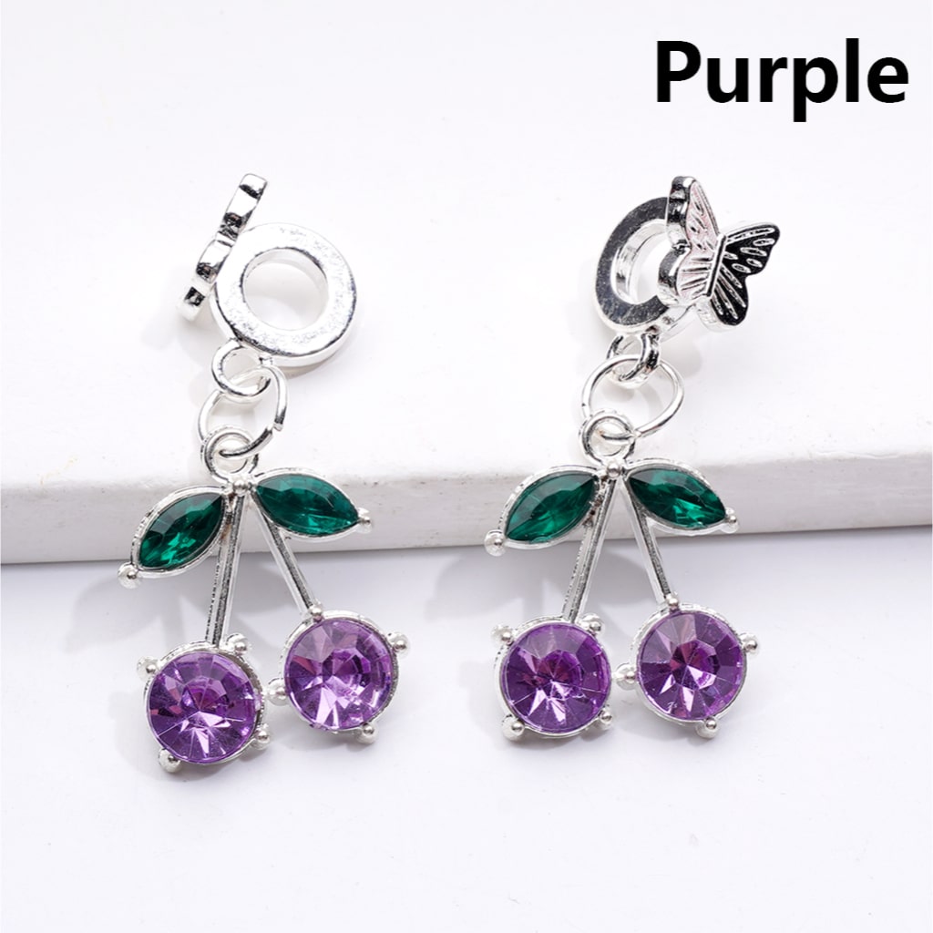 Alloy Bail Beads Dangle Charm Pendant Jewelry Accessories Butterfly Cherry Rhinestones Silver