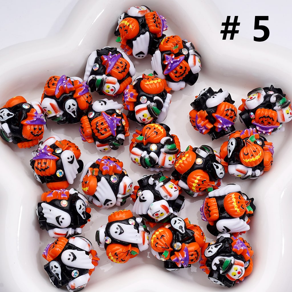 Halloween Series Cute Clown Ghost Face Pumpkin Wizard Hat Black White Ghost Clay Beads, 20MM